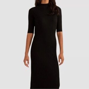 Modern Citizen Reita Ribbed Knit Sweater Mock Neck Pullover Midi Dress Black XL